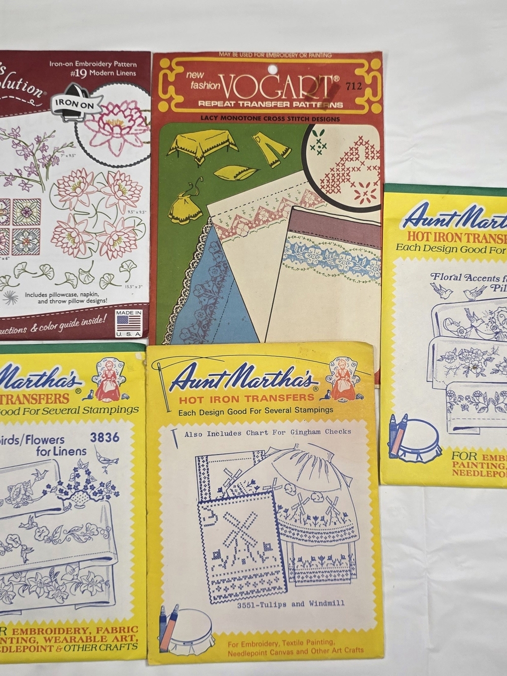 Vintage Embroidery Transfer Lot 5pcs Aunt Martha Vogart Stitcher's Revolution